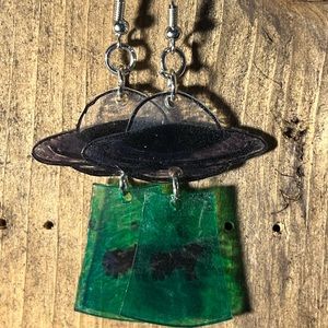 UFO Cow Abduction Dangle Earrings
